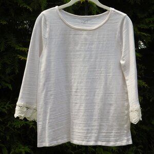 Loft Cotton Slub Knit Top with Crochet Trim